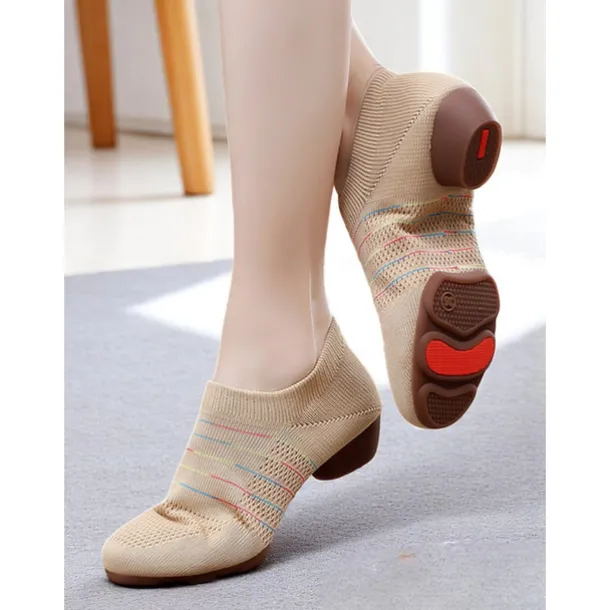 Women's Black Mesh Dance Shoes with Kitten Heel and Colorful Stripes - Elegant Adult Dance Shoes for Ballroom and Latin Dance