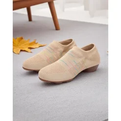 Women's Black Mesh Dance Shoes with Kitten Heel and Colorful Stripes - Elegant Adult Dance Shoes for Ballroom and Latin Dance