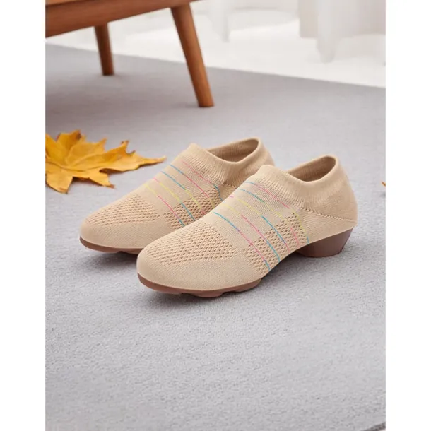 Women's Black Mesh Dance Shoes with Kitten Heel and Colorful Stripes - Elegant Adult Dance Shoes for Ballroom and Latin Dance