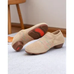 Women's Black Mesh Dance Shoes with Kitten Heel and Colorful Stripes - Elegant Adult Dance Shoes for Ballroom and Latin Dance