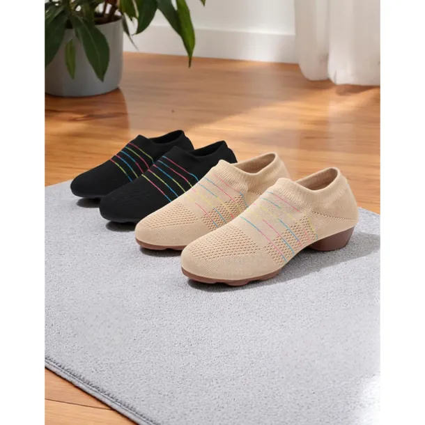 Women's Black Mesh Dance Shoes with Kitten Heel and Colorful Stripes - Elegant Adult Dance Shoes for Ballroom and Latin Dance