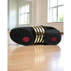 Women's Black Mesh Dance Sneakers - Lightweight Breathable Jazz and Hip Hop Practice Shoes with Red Stripes for Fitness and Performance