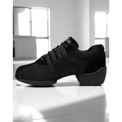 Women's Black Mesh Dance Sneakers - Lightweight Breathable Jazz and Hip Hop Practice Shoes with Red Stripes for Fitness and Performance