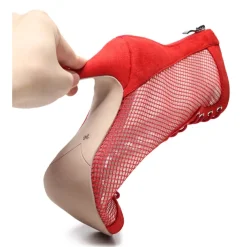 Women's Black Mesh Lace-Up Dance Shoes with Open-Toe Design - Stylish High Heel Performance Shoes for Salsa, Tango, and Latin Dance