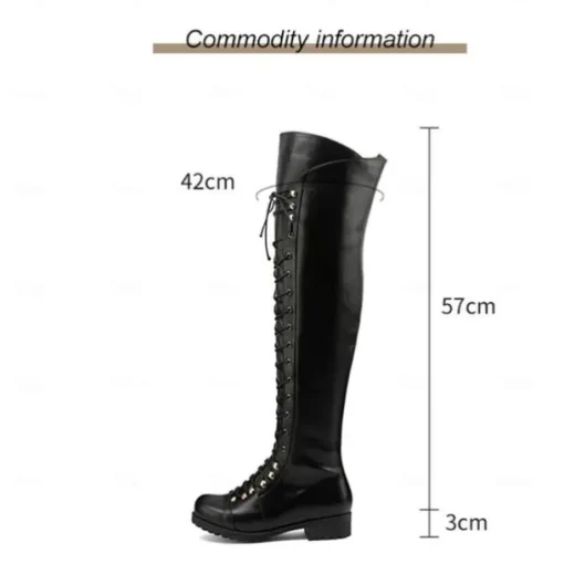Women's Black Over-the-Knee Lace-Up Boots – Stylish High Faux Leather Boots with Rugged Sole for Outdoor and Fashion Occasions