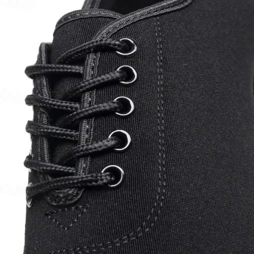 Women's Black Oxford Ballroom Dance Shoes – Canvas Lace-Up Latin Practice Shoes with Suede Sole for Professional Performance & Training