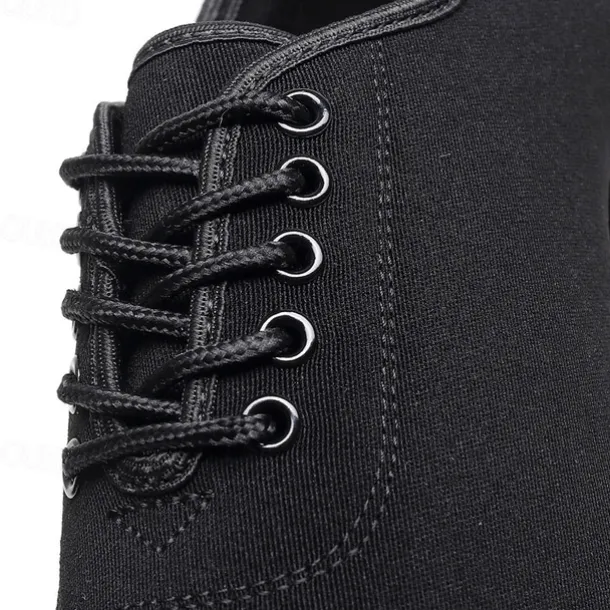 Women's Black Oxford Ballroom Dance Shoes – Canvas Lace-Up Latin Practice Shoes with Suede Sole for Professional Performance & Training