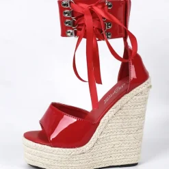 Women's Black Patent Leather Espadrille Wedge Sandals with Lace-Up Ankle Strap - Chic Platform Shoes for Summer Parties and Casual Wear