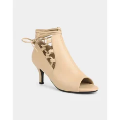 Women's Black Peep Toe High Heel Booties - Lace-Up Ankle Short Boots for Nightlife and Party Outfits