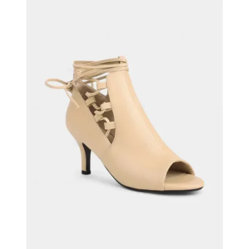Women's Black Peep Toe High Heel Booties - Lace-Up Ankle Short Boots for Nightlife and Party Outfits