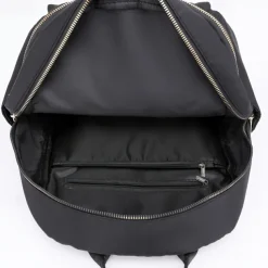 Women's Black Quilted Nylon Backpack with Gold Zippers and Studded Front Pocket – Stylish Lightweight Bag for School, Work, or Daily Use