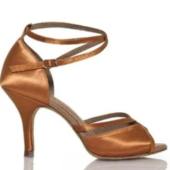 Women's Black Satin Dance Heels with Soft Suede Sole – Elegant Open-Toe Design with Ankle Strap for Latin and Ballroom Dance