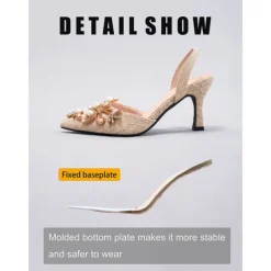 Women's Black Satin Slingback Heels with Pearl Detailing - Stylish Heels for Cocktail Parties and Night Events