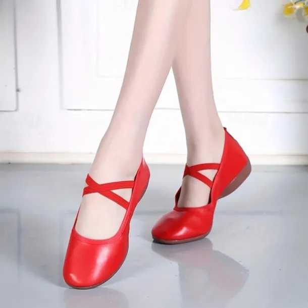 Women's Black Soft Sole Ballet Dance Shoes - Professional Flat Slip-On Shoes with Cross Straps for Practice and Performances