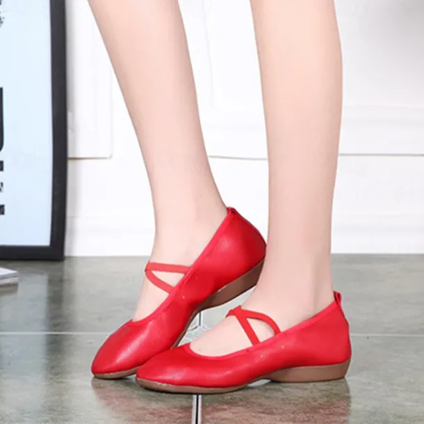 Women's Black Soft Sole Ballet Dance Shoes - Professional Flat Slip-On Shoes with Cross Straps for Practice and Performances