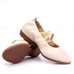 Women's Black Soft Sole Ballet Dance Shoes - Professional Flat Slip-On Shoes with Cross Straps for Practice and Performances