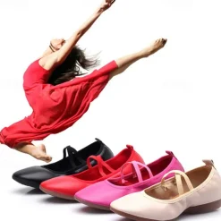 Women's Black Soft Sole Ballet Dance Shoes - Professional Flat Slip-On Shoes with Cross Straps for Practice and Performances