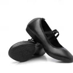 Women's Black Soft Sole Ballet Dance Shoes - Professional Flat Slip-On Shoes with Cross Straps for Practice and Performances
