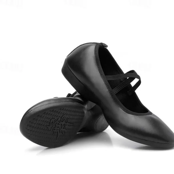 Women's Black Soft Sole Ballet Dance Shoes - Professional Flat Slip-On Shoes with Cross Straps for Practice and Performances