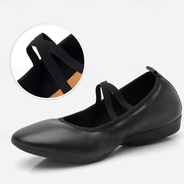 Women's Black Soft Sole Ballet Dance Shoes - Professional Flat Slip-On Shoes with Cross Straps for Practice and Performances