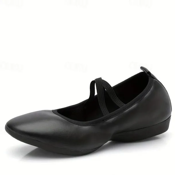 Women's Black Soft Sole Ballet Dance Shoes - Professional Flat Slip-On Shoes with Cross Straps for Practice and Performances