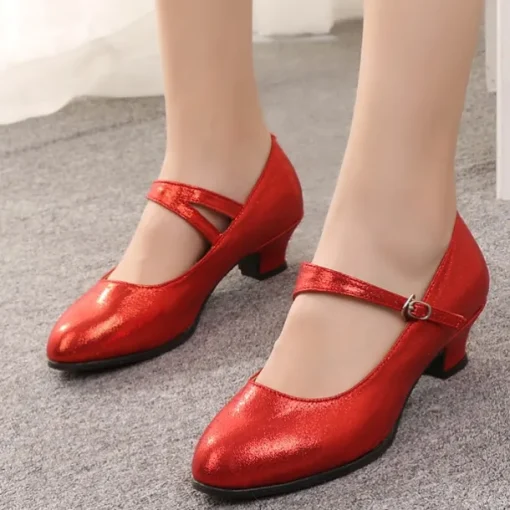 Women's Black Soft Sole Latin Dance Shoes – Low Heel PU Ballroom Practice Heels for Beginners and Social Dancing