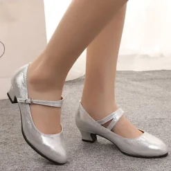 Women's Black Soft Sole Latin Dance Shoes – Low Heel PU Ballroom Practice Heels for Beginners and Social Dancing