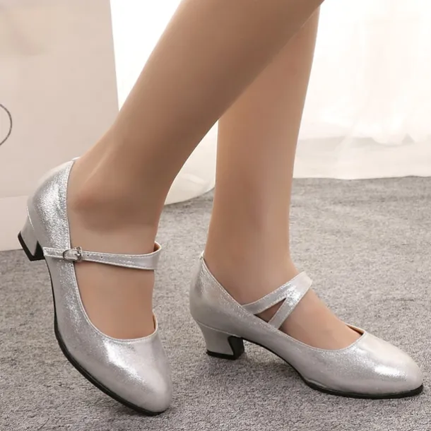 Women's Black Soft Sole Latin Dance Shoes – Low Heel PU Ballroom Practice Heels for Beginners and Social Dancing