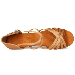 Women's Black Strappy Latin Dance Shoes - Satin Open-Toe Sandals with Low Heel and Suede Sole for Ballroom, Salsa, and Tango