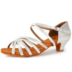 Women's Black Strappy Latin Dance Shoes - Satin Open-Toe Sandals with Low Heel and Suede Sole for Ballroom, Salsa, and Tango
