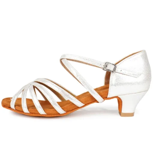 Women's Black Strappy Latin Dance Shoes - Satin Open-Toe Sandals with Low Heel and Suede Sole for Ballroom, Salsa, and Tango