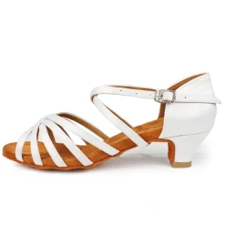 Women's Black Strappy Latin Dance Shoes - Satin Open-Toe Sandals with Low Heel and Suede Sole for Ballroom, Salsa, and Tango