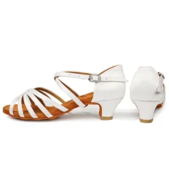 Women's Black Strappy Latin Dance Shoes - Satin Open-Toe Sandals with Low Heel and Suede Sole for Ballroom, Salsa, and Tango