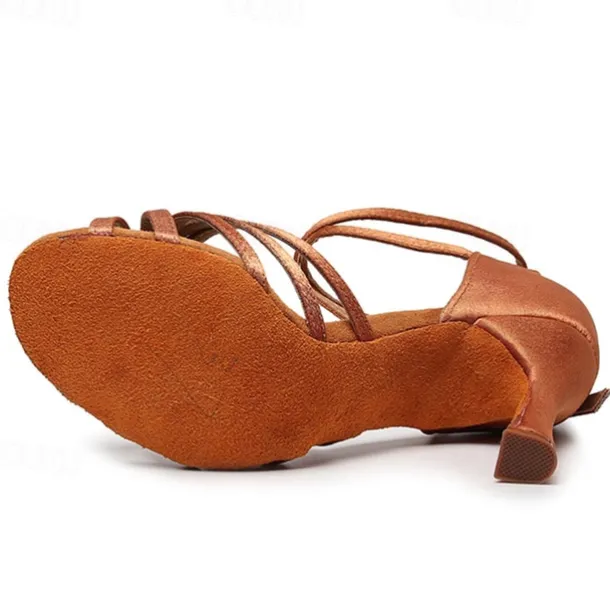 Women's Black Strappy Latin Dance Shoes – Suede Sole Ballroom Heels with Ankle Strap for Salsa, Tango, and Performance Events