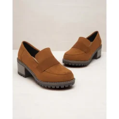 Women's Black Suede Chunky Loafers - Rugged Sole with Block Heel for Casual and Everyday Wear