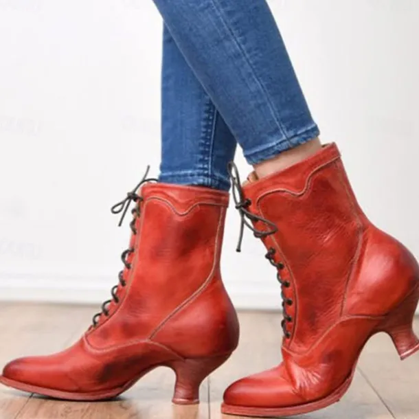 Women's Black Vintage Lace-Up Ankle Boots - Retro Faux Leather Victorian-Style Shoes for Cosplay, Reenactments, and Special Occasions