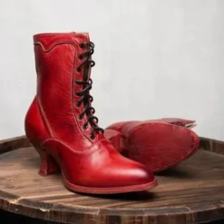 Women's Black Vintage Lace-Up Ankle Boots - Retro Faux Leather Victorian-Style Shoes for Cosplay, Reenactments, and Special Occasions