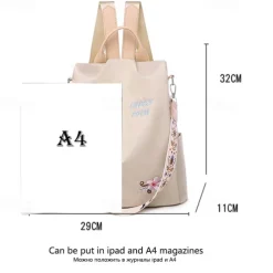 Women's Black Waterproof Nylon Backpack with Floral Embroidery and Shoulder Strap – Casual Lightweight Anti-Theft Bag for Travel, School, or Daily Use