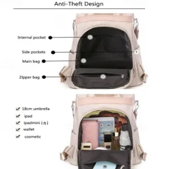 Women's Black Waterproof Nylon Backpack with Floral Embroidery and Shoulder Strap – Casual Lightweight Anti-Theft Bag for Travel, School, or Daily Use