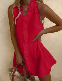 Women's Black White Dark Pink Summer Spring Mini Dress White Dress Cotton Linen Dresses Sundress Casual Vacation Daily Regular Fit Plain V Neck