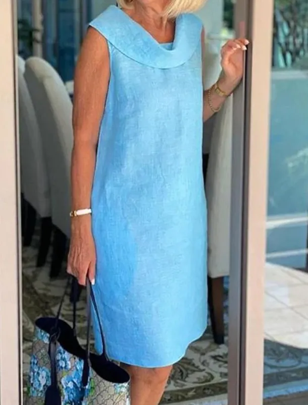 Women's Black Yellow Royal Blue Summer Spring Knee Length Dress Linen-Inspired Dresses Black Dress Casual Dress Basic Modern Daily Weekend Loose Fit Plain Crew Neck