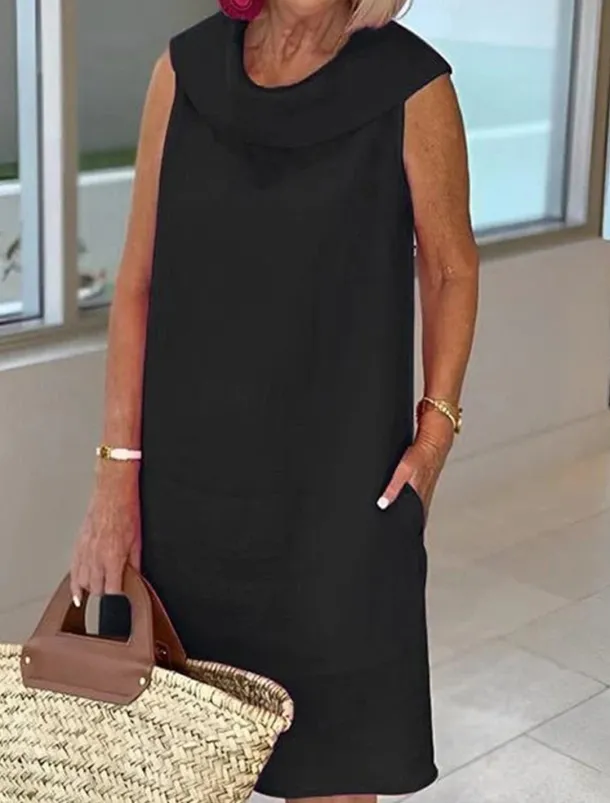 Women's Black Yellow Royal Blue Summer Spring Knee Length Dress Linen-Inspired Dresses Black Dress Casual Dress Basic Modern Daily Weekend Loose Fit Plain Crew Neck