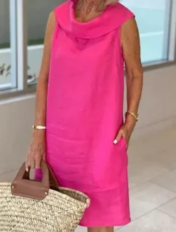 Women's Black Yellow Royal Blue Summer Spring Knee Length Dress Linen-Inspired Dresses Black Dress Casual Dress Basic Modern Daily Weekend Loose Fit Plain Crew Neck