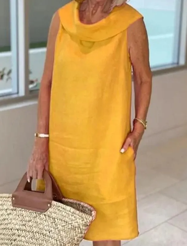 Women's Black Yellow Royal Blue Summer Spring Knee Length Dress Linen-Inspired Dresses Black Dress Casual Dress Basic Modern Daily Weekend Loose Fit Plain Crew Neck