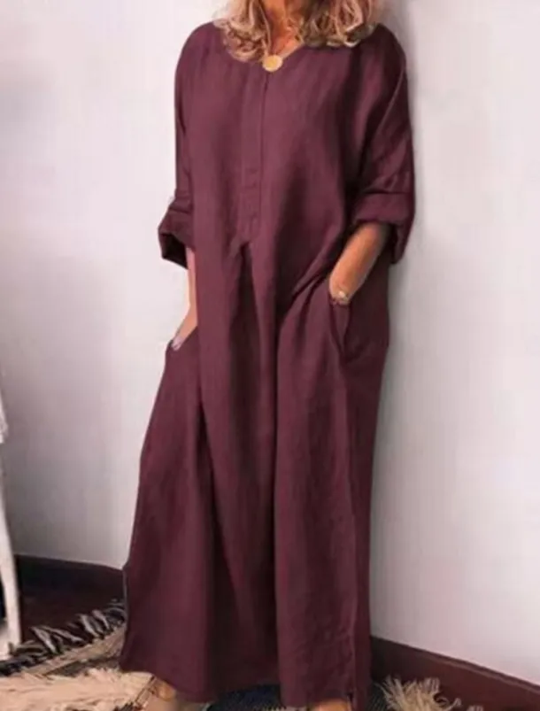 Women's Black Yellow Wine Summer Spring Fall Maxi Dress Casual Dress Sundress Cotton Summer Dress Vacation Fashion Modern Outdoor Vacation Daily Regular Fit Plain Crew Neck