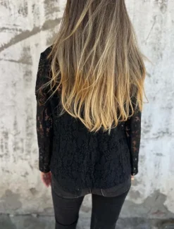 Women's Blazer Breathable Comfortable Lace Patchwork Casual Plain Office Street Casual Daily Wear Open Front Regular Turndown Regular Fit Long Sleeve Outerwear Black White Summer