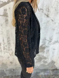 Women's Blazer Breathable Comfortable Lace Patchwork Casual Plain Office Street Casual Daily Wear Open Front Regular Turndown Regular Fit Long Sleeve Outerwear Black White Summer