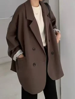 Women's Blazer Breathable Comfortable Patchwork Pocket Daily Modern Solid Color Work Casual Daily Regular Turndown Regular Fit Long Sleeve Outerwear Black Ivory Brown Fall Winter