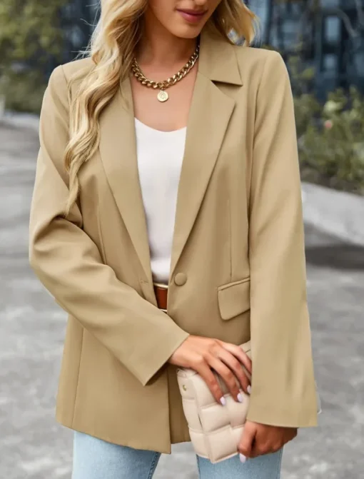 Women's Blazer Breathable Comfortable Pocket Casual Plain Office Street Casual Daily Wear Single Breasted Regular Turndown Regular Fit Long Sleeve Outerwear Black White Green Summer