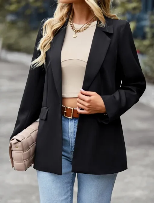 Women's Blazer Breathable Comfortable Pocket Casual Plain Office Street Casual Daily Wear Single Breasted Regular Turndown Regular Fit Long Sleeve Outerwear Black White Green Summer